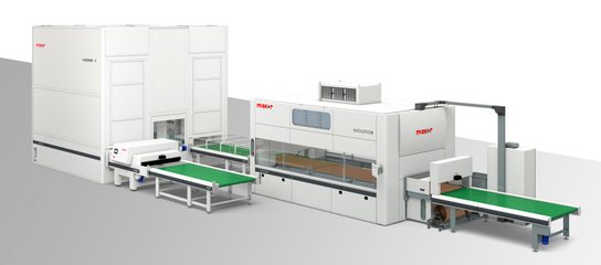 Ligne de vernissage Makor Evolution Twin, avec ses convoyeurs d’entrée et de sortie.